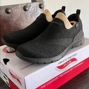 Skechers Black Slip-On Sneakers with Knit Upper